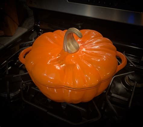 Smith and clark pumpkin dutch oven - Le Creuset 4 Qt. Figural Pumpkin Dutch Oven - Sea Salt Features: Crafted from durable cast iron in soothing, blue-gray Sea Salt. Stainless steel figural knob and "Cinderella pumpkin" shape is perfect for Halloween and all autumn-themed gatherings. Ensures excellent heat distribution for uniform browning and preventing hot spots.